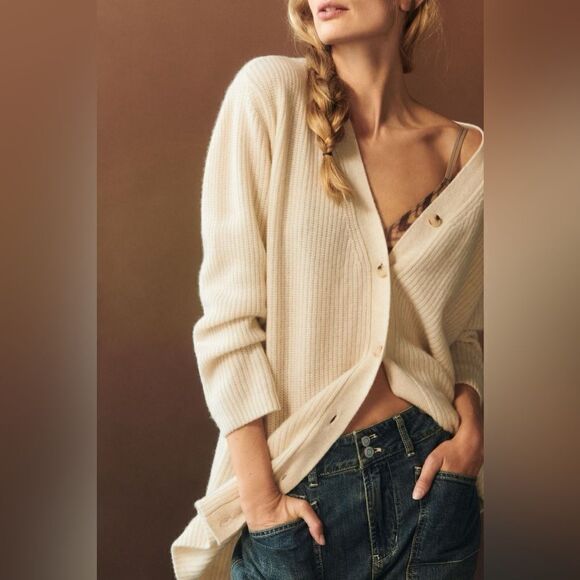 Anthropologie Maeve Relaxed 100% Cashmere Cardigan Sweater NWT - Picture 1 of 13